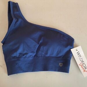 Wildfox Sweat NWT Starry Night Blue One Shoulder Sports Bra S yoga